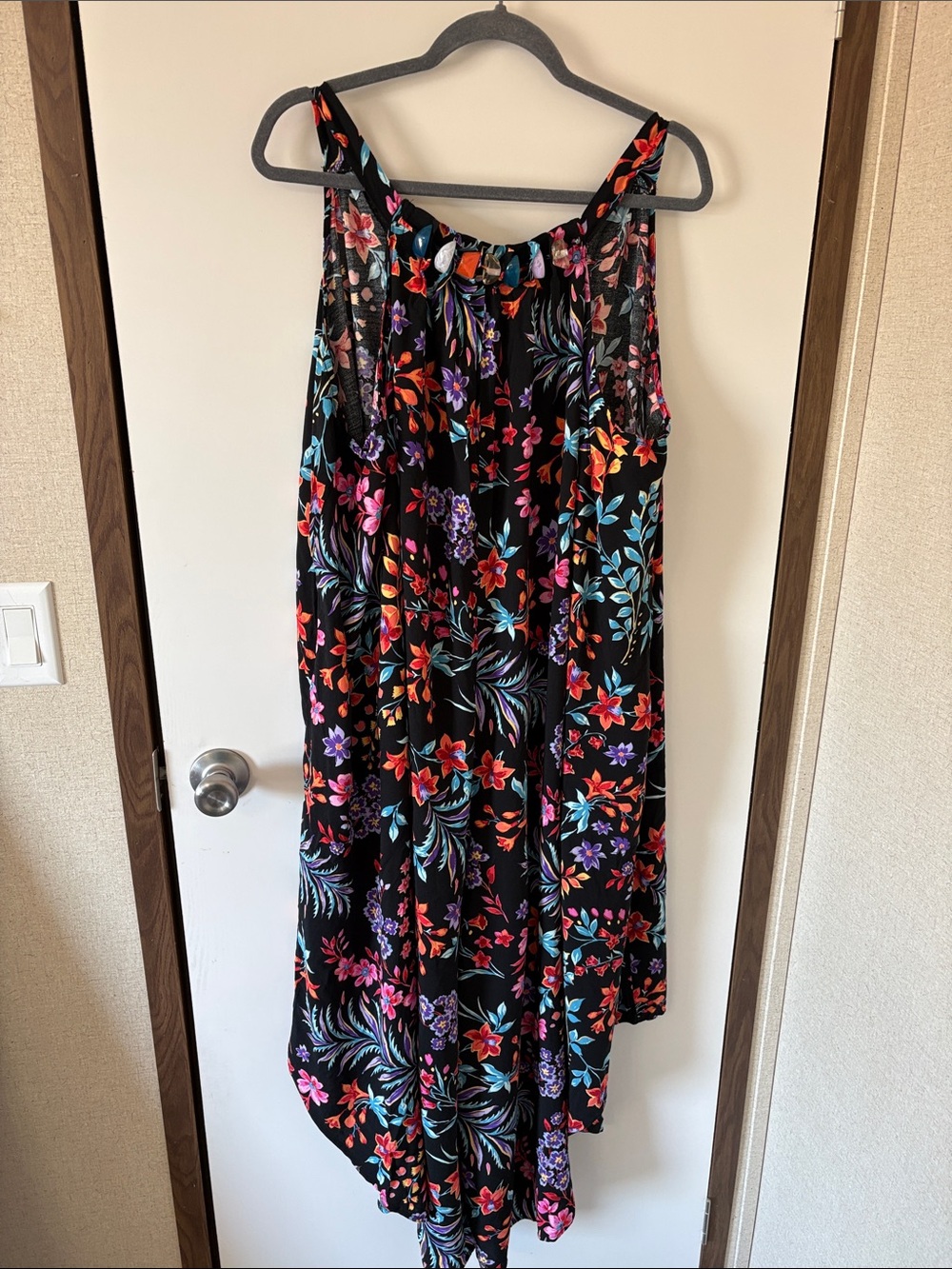 Cato Beaded Floral Genie Jumpsuit Black Multicolor Wide Leg Boho Sz 26/28W Beach